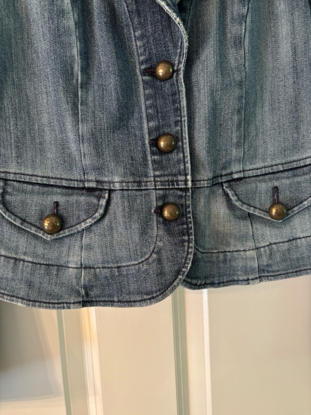 INC International Concepts Denim Jacket Brass Button Stretch Jean Jacket Size M - Picture 7 of 16
